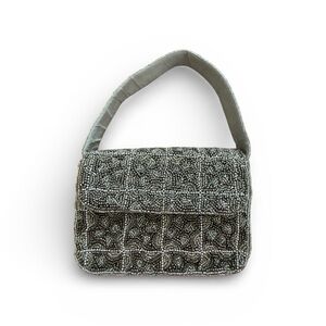 Elegant Beaded Gray Handbag